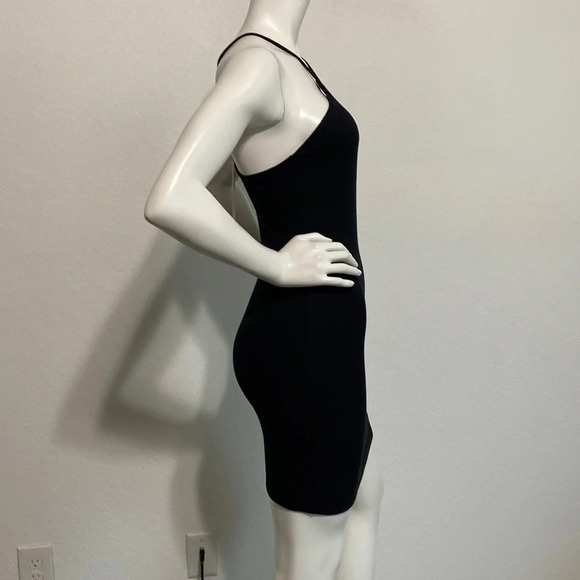 ZARA NEW Mini Dress Halter Neck Racerback Above Knee Stretch Black Size Medium - Picture 3 of 6